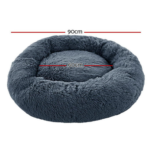 Plush Calming Dog Bed size guide: 90cm across with a 60cm inner sleeping area