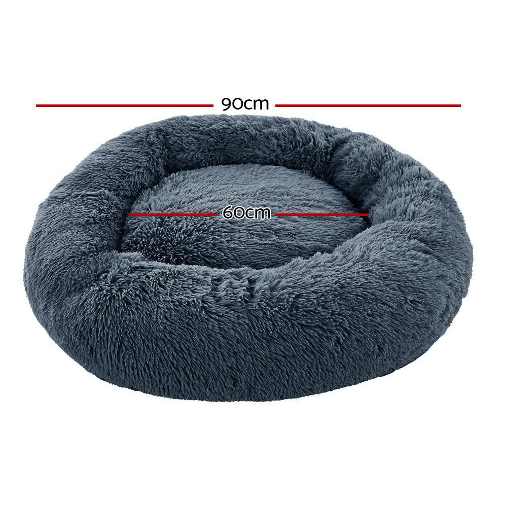 Plush Calming Dog Bed size guide: 90cm across with a 60cm inner sleeping area