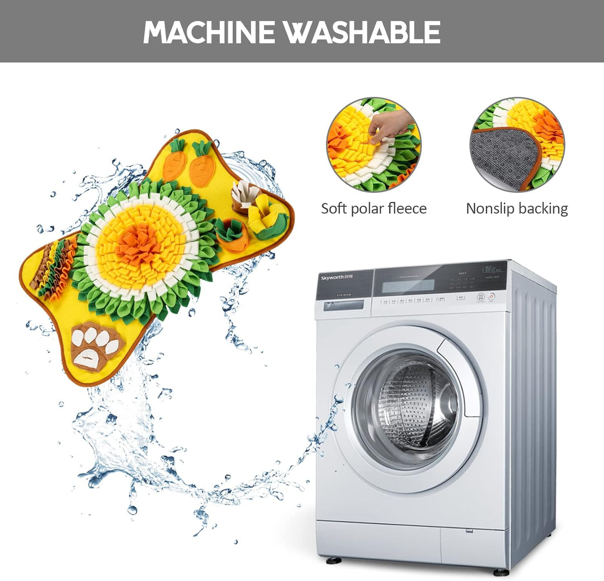 Machine washable Snuffle Mat with soft fleece and a non-slip backing