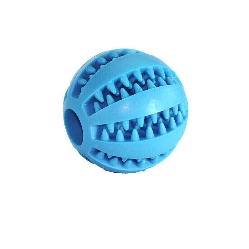 Blue Rubber Treat Ball with textured grooves for small dogs