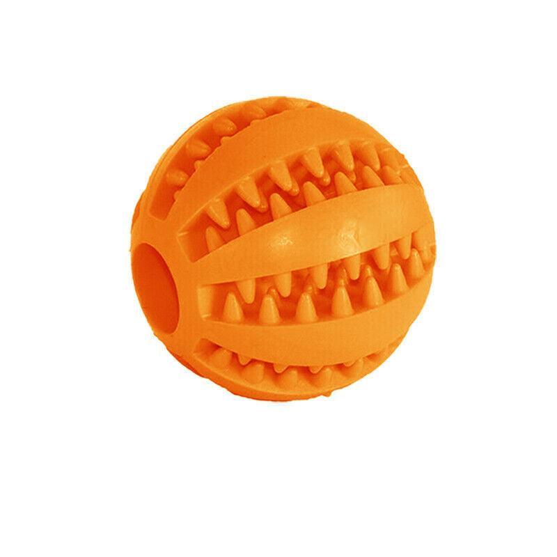 Orange Rubber Treat Ball with textured grooves for small dogs