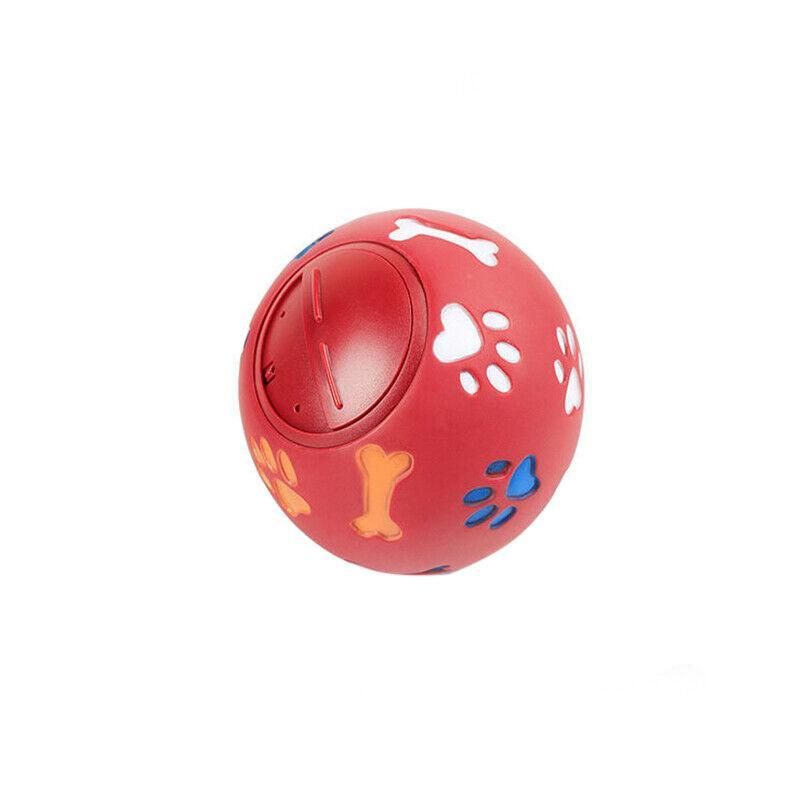 Red Treat Tumbler Ball for dogs with paw and bone prints