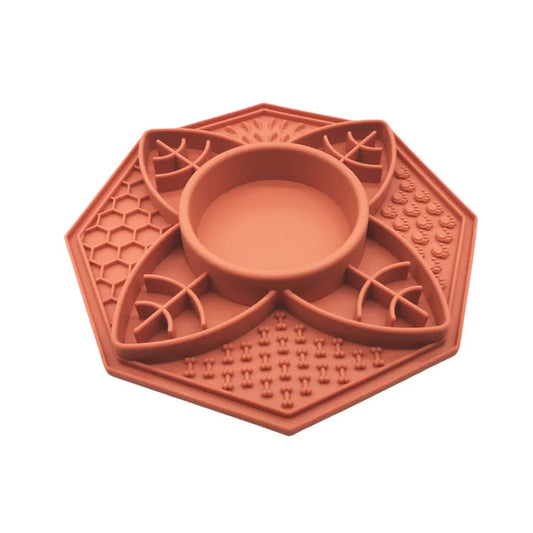 Terracotta Mandala Lick Bowl with a centre bowl and textured petal grooves