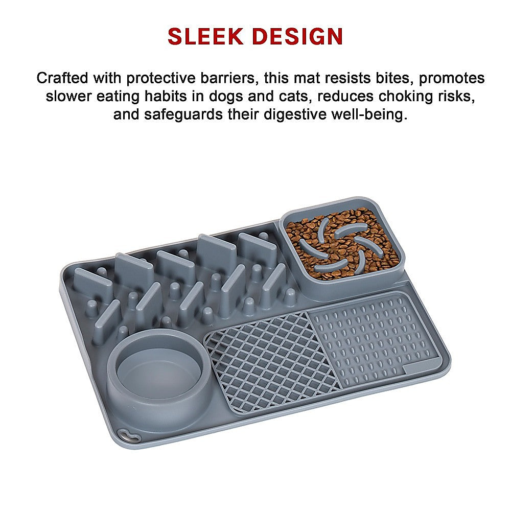 Grey Tough Lick Mat with food in the spiral section to slow eating