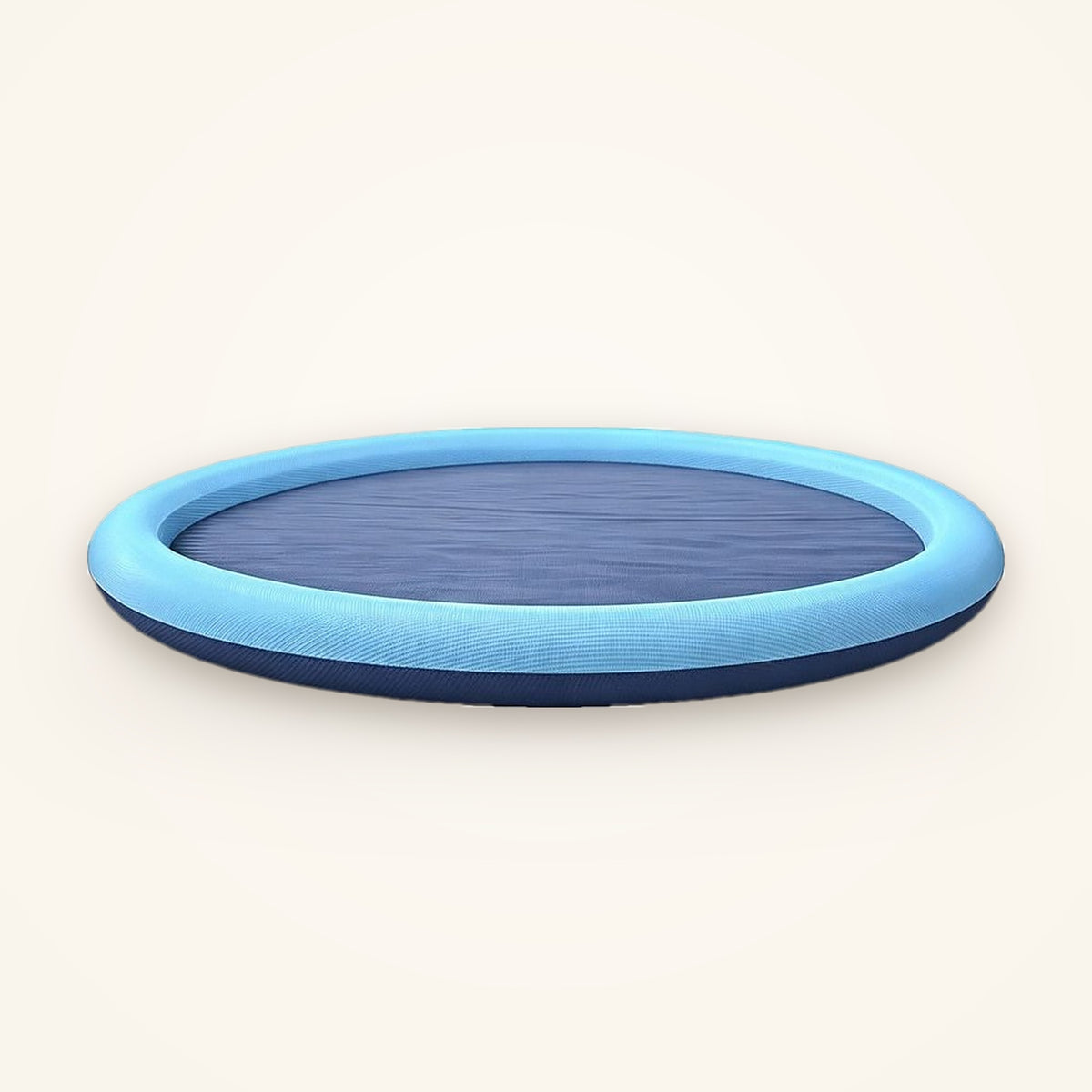 Round blue dog splash pad with a raised rim and grip base